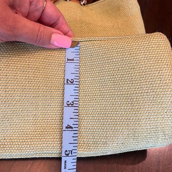 Fossil Bamboo Wooden Handle Woven Satchel Crossbody Lime Green Purse - Picture 11 of 11